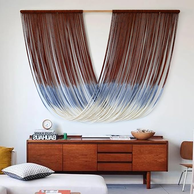 Flber Large Macrame Wall Hanging Dyed Boho Wall Decor Yarn Wall Art Living Room Bedroom Home Room Decor 57" W x 35" L