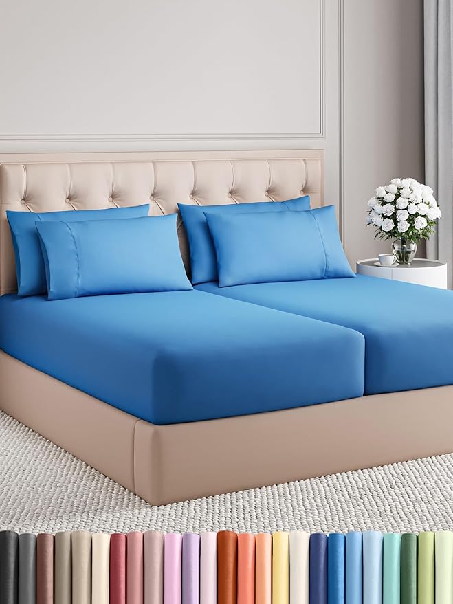CGK Linens Split King 7 Piece Sheet Set - Cooling Sheets for Hot Sleepers - Hotel Luxury Bedding Set with 8-16 Inch Deep Pockets - 1 Flat & 2 Fitted & 4 Pillowcases - Soft & Wrinkle Free - Split King
