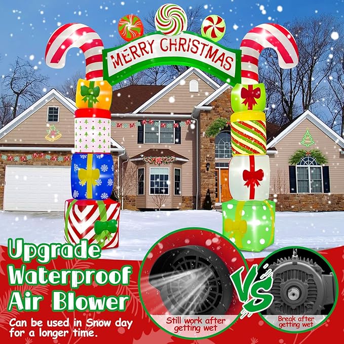 Kalolary 10 FT Christmas Inflatable Archway Gift Boxes, Xmas Arch Inflatable Blow Up Yard Outdoor Decorations Merry Christmas Giant Inflatables with Build-in Lights for Yard Garden Lawn Indoor Decor