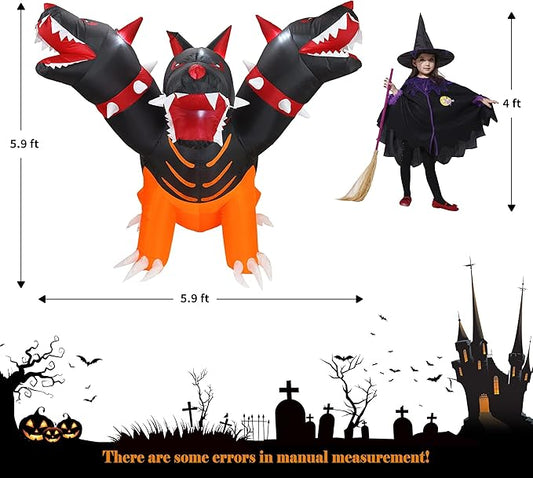 DearSun 6FT Halloween Inflatable Fierce Cerberus with Build-in LED Lights, Blow up Halloween Inflatable Outdoor Indoor Decorations Large Party Yard Decoration (Fierce Cerberus)