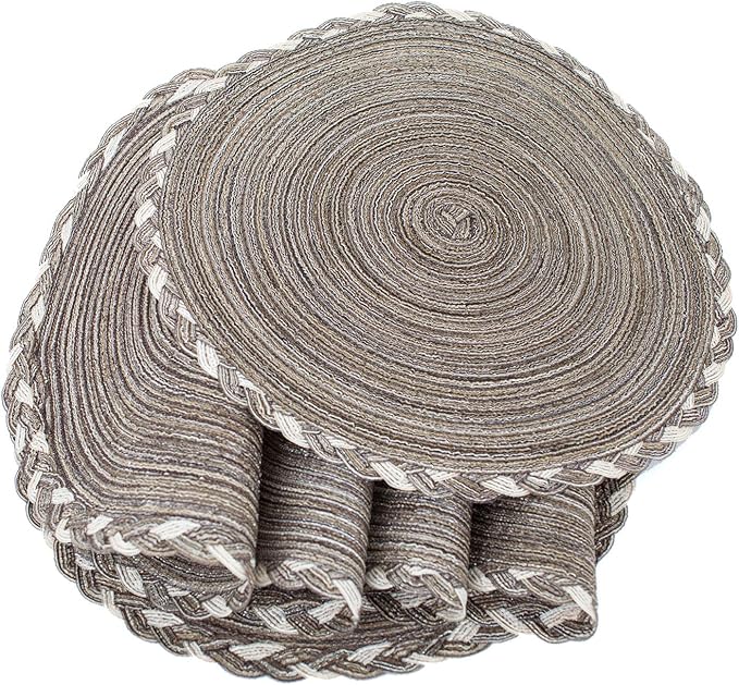 SHACOS Round Placemats Set of 6 Braided Glitter Round Table Placemats 15 inch for Wedding Holiday Party (Multicolor - Light Coffee, 6)