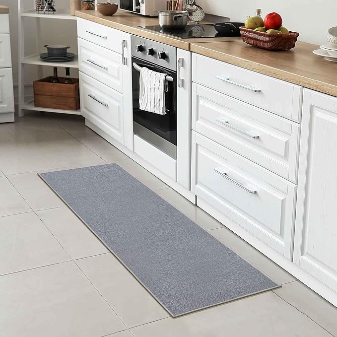 Machine Washable Modern Solid Design Non-Slip Rubberback 2x5/2x3 2PCS Set Traditional Runner Rug/Area Rug for Hallway, Kitchen, Entryway, Bathroom, 2 Piece Set - 20" x 59" / 2'3" x 3', Gray