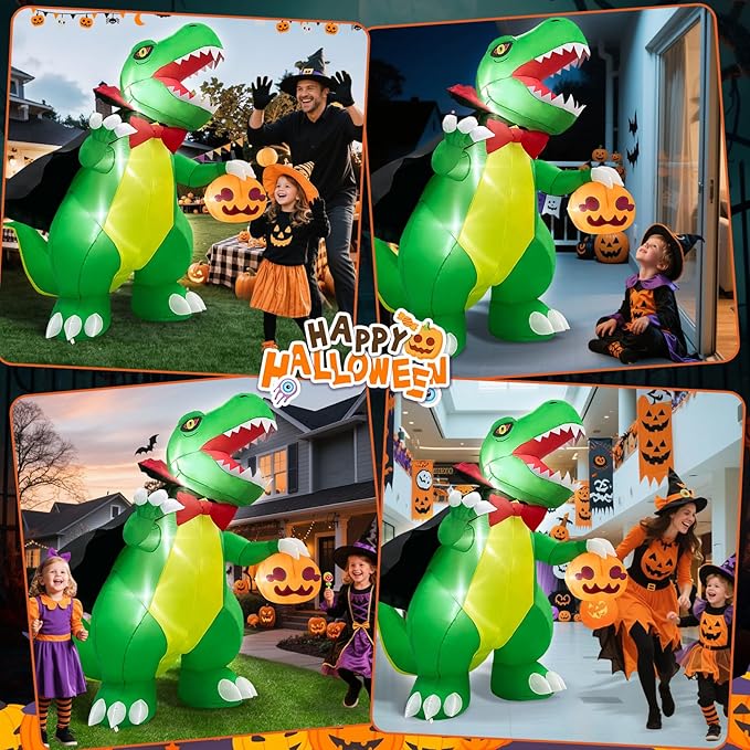 Halloween Inflatables Blow Up Outdoor Yard Decorations 6FT Tall Pumpkin Dinosaur, Giant Scary Outside Blowups Lawn Entrance Decor, Large Cute Funny Happy Spooky Trick or Treat Inflated Vampire