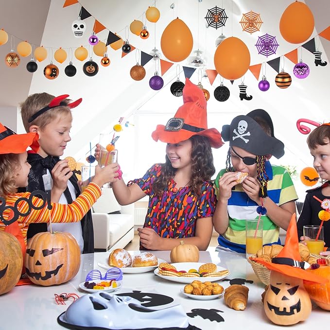 100Pcs Halloween Hanging Ball Ornaments, Ornaments Tree Decorations, Shatterproof Plastic Balls for Cute Holiday Party Indoor Home Decor (100Pcs)