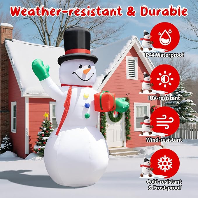 Dawdix 15FT Christmas Decor Inflatable Snowman, Blow Up Yard Decor Snowman with LED Lights & Magic Hat, Winter Outside Decorations for Yard Garden Patio Lawn Holiday Xmas Party Garden, for Him, Her