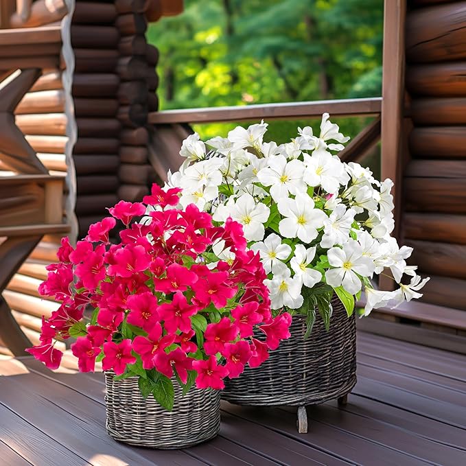 Fake Plants 15.7"Plastic Flowers For Outdoors Artificial Azalea Flowers Fake Flowers Artificial Plants Outdoor Spring Flowers Artificial For Decoration Fake Plants For Outside (Rose Red )4Pcs