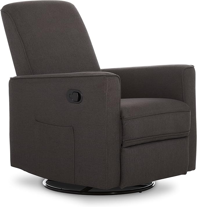 Evolur Raleigh Upholstered Plush Seating Glider Swivel, Rocker, Recliner, Glider for Nursery in Charcoal, Greenguard Gold Certified, Modern Nursery Recliner, Environmentally Conscious Glider
