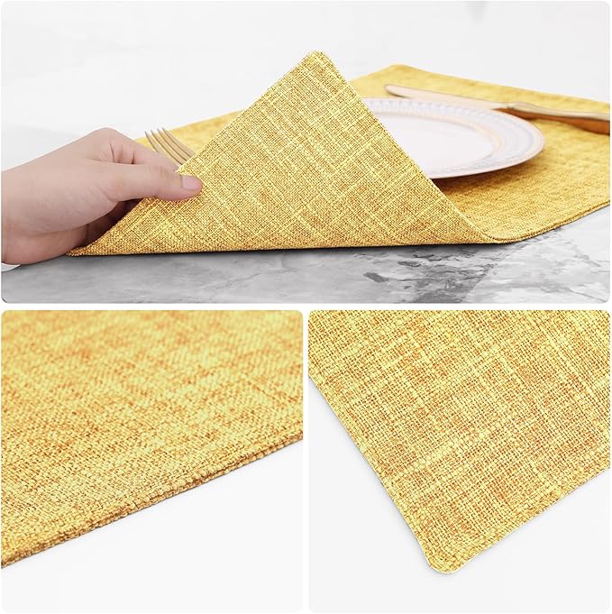 homing Mustard Yellow Cloth Placemats Set of 6 – Cotton Linen Blend Washable Farmhouse Dining Table Mats for Fall & Thanksgiving, Easy to Clean, 13 x 19 Inch