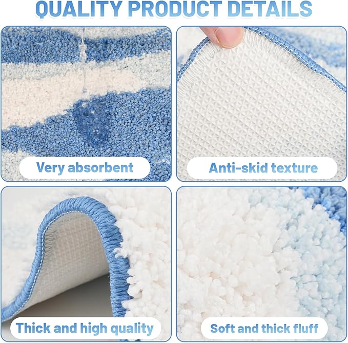 Wave Non-Slip Toilet Contour Rug, Luxurious Tufted Extra Thick U-Shaped Bathroom Rug, Ocean Beach Designed U-Shaped Toilet Floor Mat, Washable and Absorbent Bathroom Carpet (24 x 20 in)