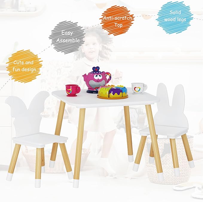 UTEX Kids Table with 2 Chairs Set, Kids Table and Chair Set,3 Piece Kiddy Table and Chair Set, Toddler Table and Chairs, White