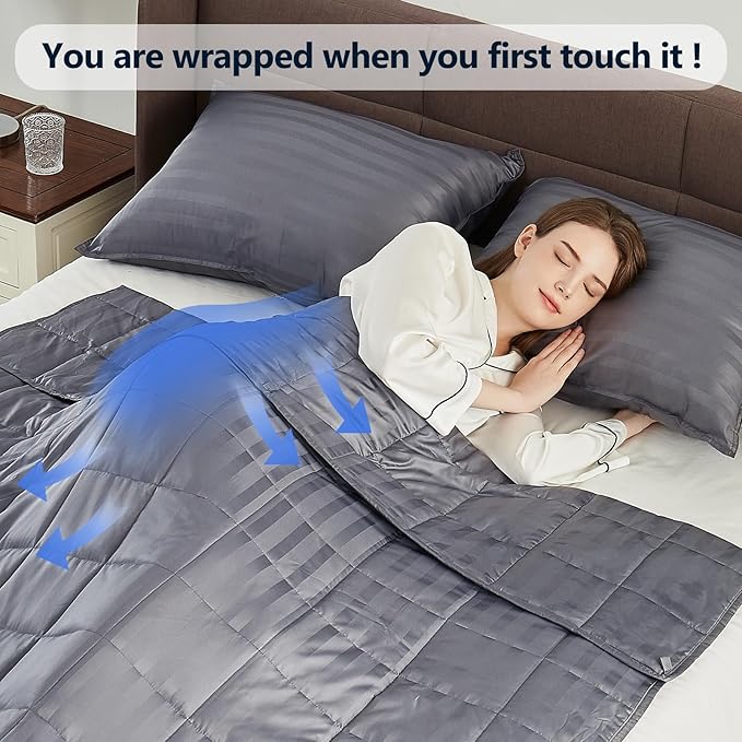 Weighted Blanket(40"x60" 10lbs) Weighted Blanket Cooling Blanket for Sleeping,Throw Size Breathable Blanket with Premium Glass Bead(Stripe Grey)
