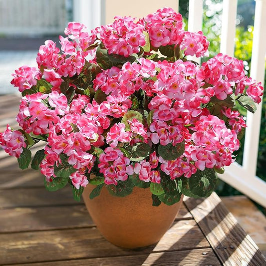 Artificial Geranium Fake Flowers for Outdoors Decoration, 6 Bundles Silk Geraniums Pink Flower UV Resistant Look Real Faux Plants for Front Door Garden Porch Planter Patio Balcony Yard Indoor Home