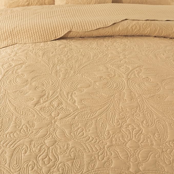 HoneiLife California King Quilt 128x120 - Oversized King Bedspreads 4-Piece,Rustic Bedding Sets Quilted,Reversible Coverlets Lightweight Bed Cover for All Season Use-Yellow