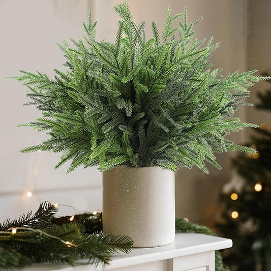 18″ Artificial Norfolk Pine Stems - 8 Pack Real Touch Christmas Decorations Indoor, Modern Tabletop Greenery for Vases, Festive Home Decor (Faux Pine, Xmas Plants Decor)