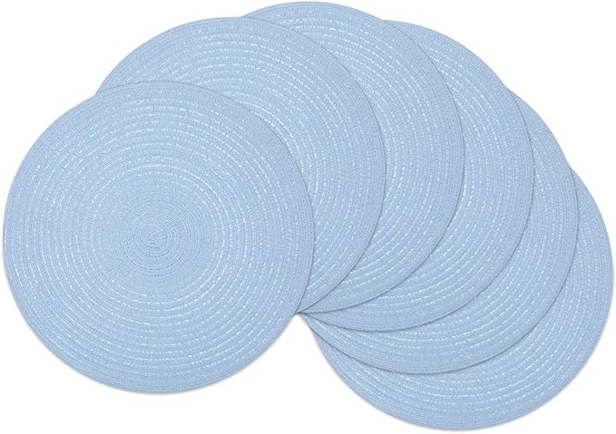 SHACOS Round Braided Placemats Set of 6 Round Table Mats for Dining Tables 15 inch (Light Blue, 6)