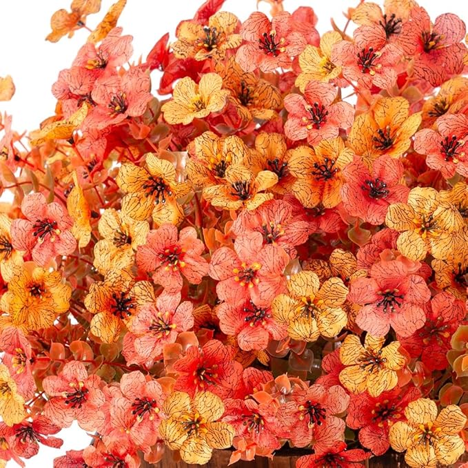 Artificial Fall Flowers Faux Mums for Outdoor Indoor Garden Home Decoration, Faux Flower Daisy with Eucalyptus Leaves Fake Mums Plants Greenery Boxwood Porch Patio, 12 Bundles