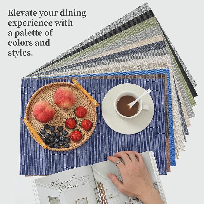 Leetaltree 6PC Grey& 6PC Beige Placemats Set of 12 - Heat Resistant Non-Slip Place mats for Dining Table, Washable Durable PVC Vinyl Woven Table Mats(6PC Grey&6PC Beige), Grey&beige