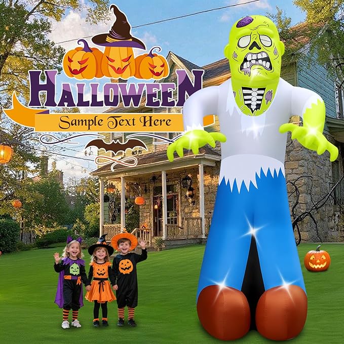 Halloween Inflatables Ghost Decorations Outdoor - 20FT Extra Large Horror Green Zombie Halloween Blow up Yard Decorations with LED Build-in for Garden Lawn Indoor Party Decor