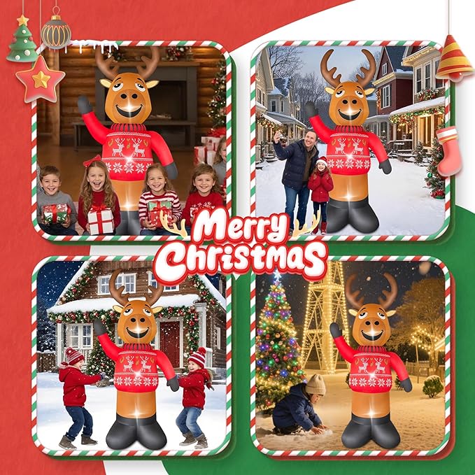 8 FT Christmas Decorations Outdoor Inflatables Giant Deer Yard Decor with Build-in LEDs Blow Up for Christmas Party Indoor Outdoor Yard Garden Lawn Patio