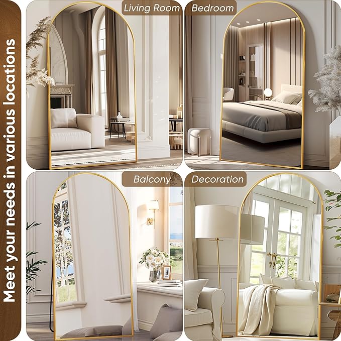 Arched Floor Mirror, 81"x41" - Full Body Mirror with Stand for Bedroom or Living Room, Gold
