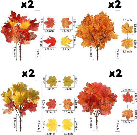 Tigeen 8 Pack Fall Leaves Decor Artificial Maple Leaves Stems Branches Faux Fall Fake Autumn Leave for Thanksgiving Table Centerpieces Decoration