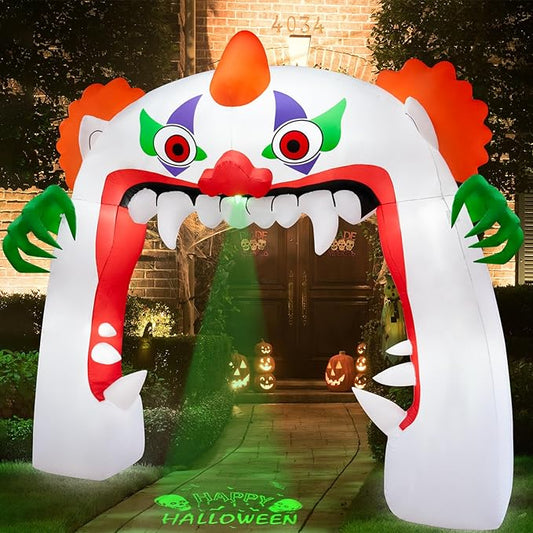 11FT Wide Halloween Inflatables Archway Outdoor Decorations, Inflatable Clown Arch Blow Up Halloween Decorations Built-in Projection LED Light for Halloween Decor Front Yard Garden Lawn Party