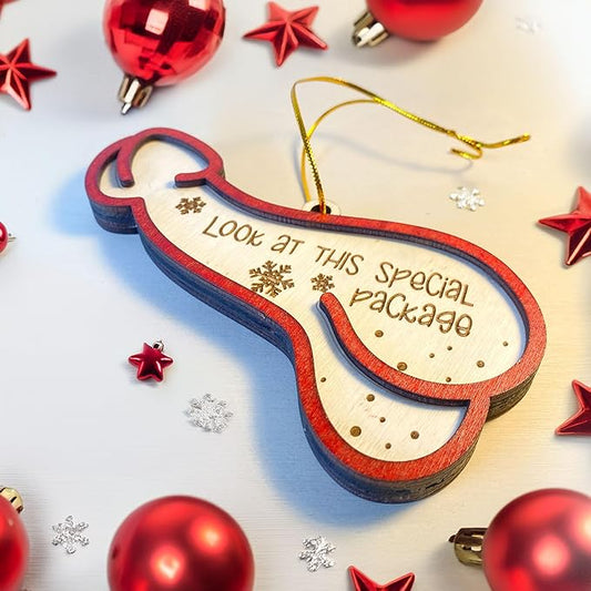 Look at This Special Package Novelty Christmas Ornament - Fun and Quirky Wooden Penis-Shaped Holiday Decoration - Easily Add A Name in Penis-Shaped Ornament with Oil Marker (Marker Not Included)