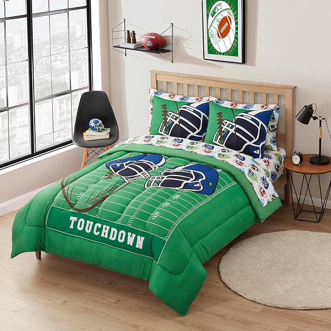 Kids Bedding Set Bed in a Bag for Boys and Girls Toddlers Printed Sheet Set and Comforter, Full, Football