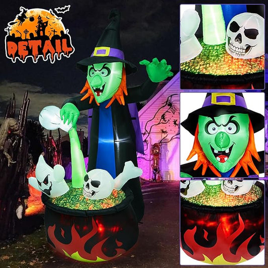 CAMULAND Halloween Decorations Outdoor, Halloween Inflatable Blow Up Witch Pouring Magic Water Decor with Built-in LED Lights Trick or Treat for Indoor Lawns Yards Party Home