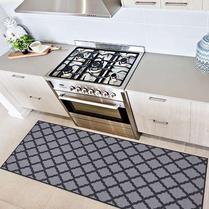 Ottomanson Glamour Collection Non-Slip Rubberback Moroccan Trellis Design 2x6 Indoor Runner Rug, 2'2" x 6', Dark Gray