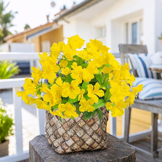 Fake Plants Artificial Flower Outdoor Plastic Flowers for Outdoors 15.7"Artificial Azalea Flowers Fake Flowers Artificial Plants Outdoor Flower Artificial For Decor Silk Flowers ((Yellow)4pcs