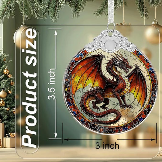 Dragon Stained Glass Christmas Ornament - Hanging Ornaments for Christmas Tree Decorations -Holiday Keepsake Present Exchange Idea