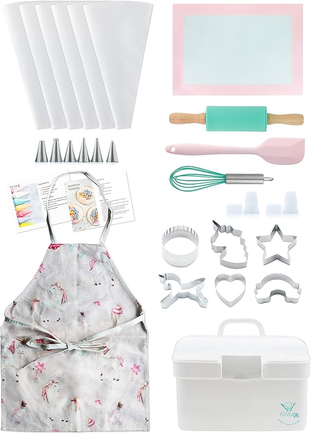 Tovla Jr. Kids Baking Gift Set with Storage Case - Cooking Kit for Children - Educational Baking Sets - Real Kid Baking Supplies with Decorating Tools Set with Apron… (Unicorn)