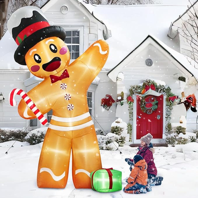12FT Christmas Inflatables Outdoor Decorations Gingerbread Man, Giant Inflatable Christmas Yard Decorations Outdoor with 8 LED, Christma Blow-up Yard Decorations for Outdoor Indoor Lawn