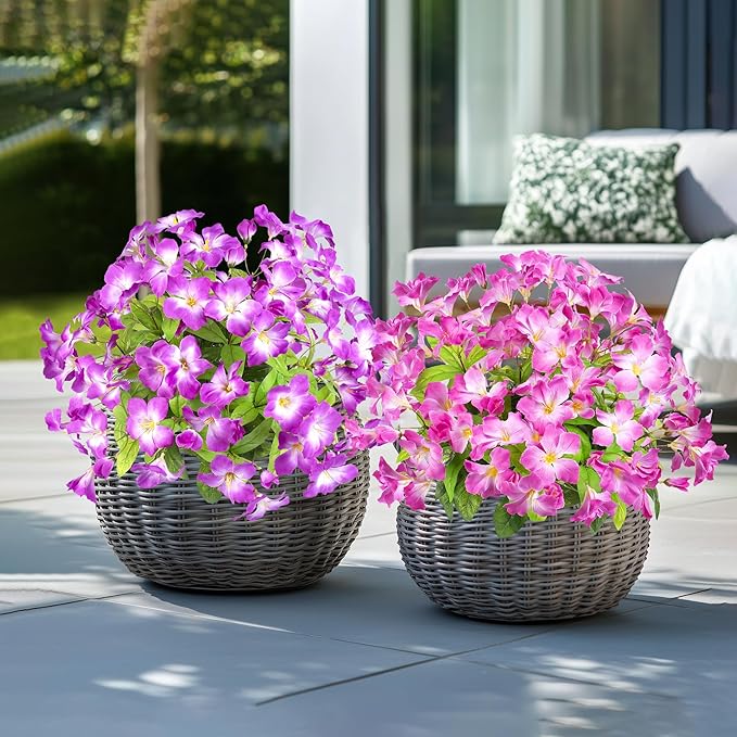 Fake Plants 15.7"Plastic Flowers For Outdoors Artificial Azalea Flowers Fake Flowers Artificial Plants Outdoor Spring Flowers Artificial For Decoration Fake Plants For Outside (Pale Purple )4Pcs