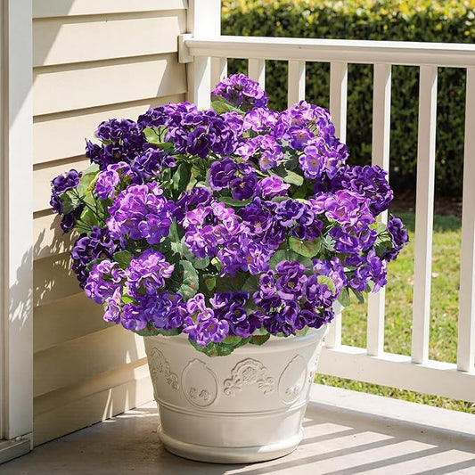 Artificial Geranium Fake Flowers for Outdoors Decoration, 6 Bundles Silk Geraniums Flower UV Resistant Look Real Faux Plants for Front Door Garden Porch Planter Patio Balcony Yard Indoor Home, Mix