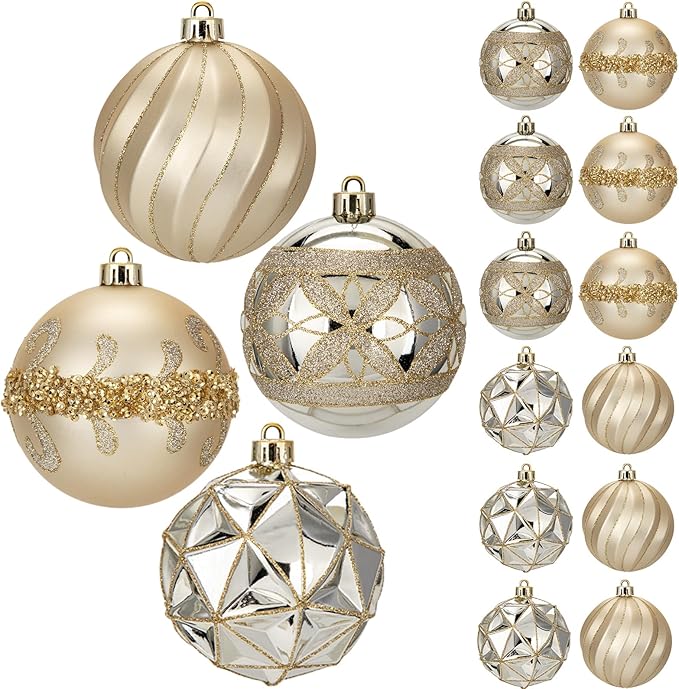 12pcs Christmas Ornaments Balls 3.14 inch Glitter Hanging Christmas Tree Ornaments Set for Christmas Decorations Hand Painted Shatterproof Christmas Baubles for Xmas Holiday Party Decor