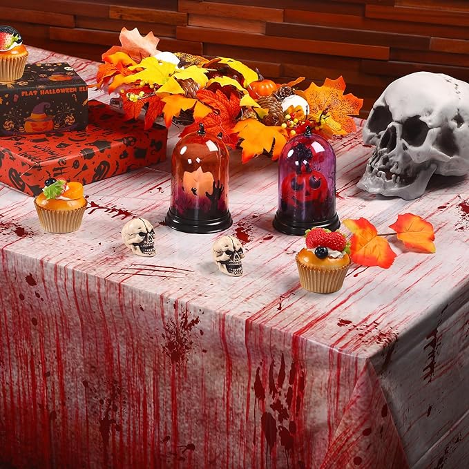 12 Pcs Bloody Print Halloween Photography Background Horror Theme Plastic Backdrop Blood Dripping Tablecloth for Scary Halloween Birthday Party Decor Supplies, 108 x 54 Inch