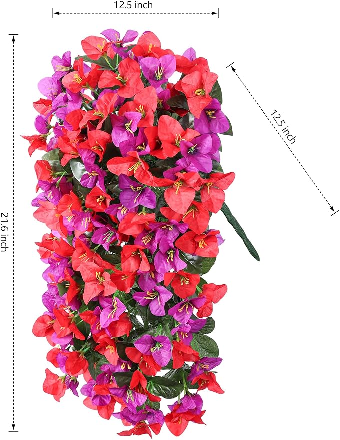 Faux Bougainvillea Artificial Flowers Plants for Outdoor Outside Spring Decoration, 2pcs Fake Silk Long Trailing Vines UV Resistant Realistic for Front Door Porch Planter Urn Patio Balcony Yard, Mix
