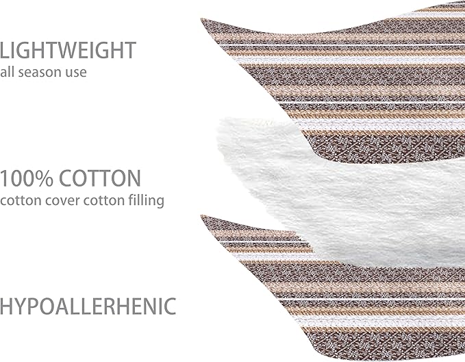 Homzard Brown Quilts Queen Size,Boho Cotton Comforter Set Queen Size,Brown White Snowflake Striped Quilted Bedspread Set,Bohemian Lightweight Comforter Bedding with 2 Pillow Shams