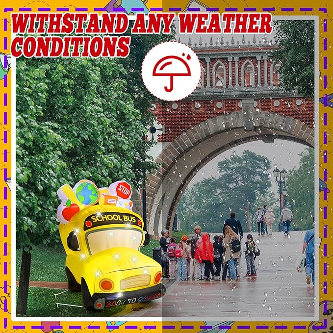 VIHOSE 5.4 Ft Back to School Inflatable Decorations First Day of School Bus Blow Up Yard Decor Build in LED Lights for Party Outdoor Garden Lawn Holiday
