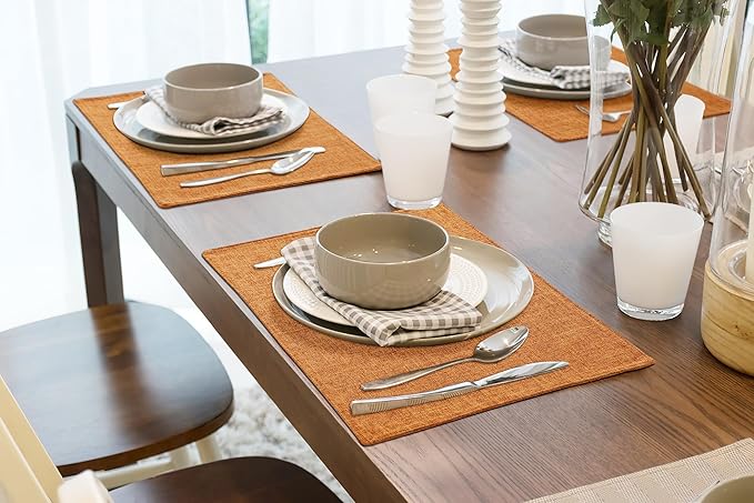 homing Orange Cloth Placemats Set of 6 – Cotton Linen Blend Washable Farmhouse Dining Table Mats for Fall & Thanksgiving, Easy to Clean, 13 x 19 Inch