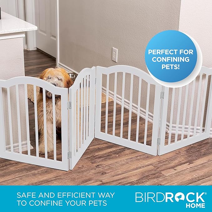 INTERNET'S BEST Arched Top Dog Gate | 4 Panel, 24" H Wooden Pet Barrier for Dogs or Cats | Freestanding Folding Room Divider for Doorways, Hallways, Stairs, and Porch | Portable, Extra Wide | White