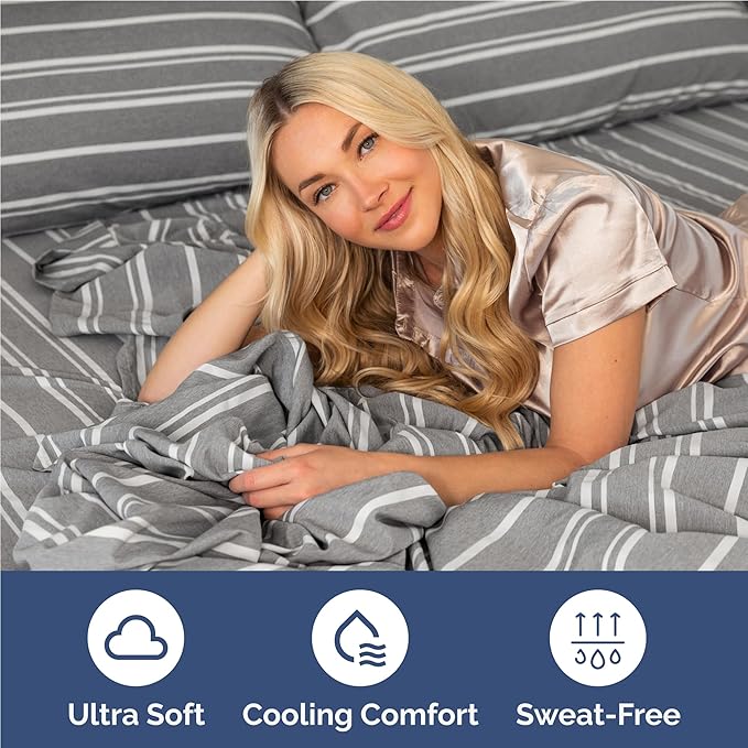 Twin XL Size 3 Piece Sheet Set - Comfy Breathable & Cooling Bed Sheets Set - Hotel Luxury Bedding for Women, Men, Kids, Teens, Boys & Girls - Deep Pockets and Wrinkle Free - Oeko-Tex - Grey Stripes 3