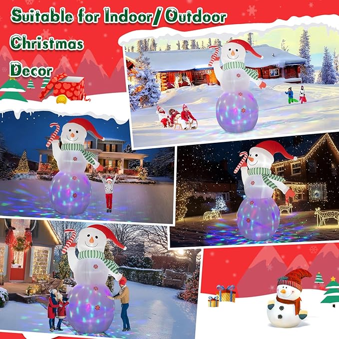 B&D 12FT Giant Christmas Inflatables Snowman Outdoor Decorations, Christmas Blow Up Snowman Inflatables Yard Decoration with Rotating Colorful LED Lights for Holiday Party Garden Yard Outdoor Décor