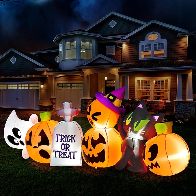 Joiedomi 8 FT Long Halloween Inflatables Outdoor Decoration, Halloween Blow Up Decorations Outside Inflatable Pumpkin Ghost Cat Tombstone with LEDs for Yard Decor