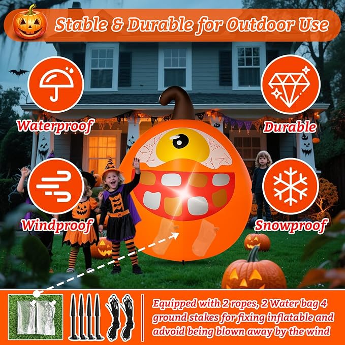 Halloween Inflatables Pumpkin Decorations Outdoor - 4 FT One-Eyed Pumpkin Halloween Blow up Yard Decorations Cute Inflatables with LED Build-in for Garden Lawn Indoor Party Decor