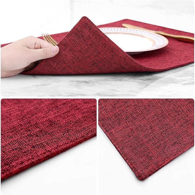 homing Red Cloth Placemats Set of 8 – Cotton Linen Blend Washable Farmhouse Dining Table Mats for Christmas, Easy to Clean, 13 x 19 Inch