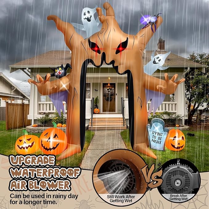 Kalolary 12FT Halloween Inflatables Archway Ghost Tree Outdoors Decoration, Dead Tree Arch Inflatable with Pumpkin Bat Spider Blow Up Yard Decoration with Build-in Lights for Garden Lawn Outdoor Decor