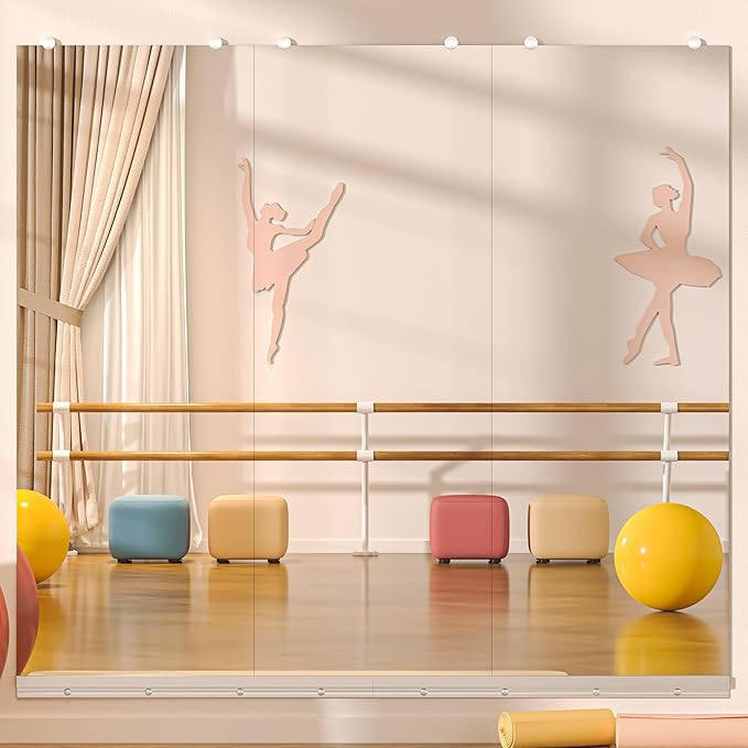 Hasipu Home Gym Mirror, 55"x21" Each, 3-Pack Frameless Wall Mounted Mirrors with Glass Clamps & Aluminum Rail, Large Body Mirror for Home Gym, Yoga Studio, Bedroom, Silver Tempered Glass
